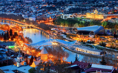 Tbilisi city, Georgia, at night - obrazy, fototapety, plakaty