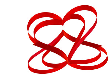 isolated heart of red ribbon on a white background for the  Valentine"s holiday