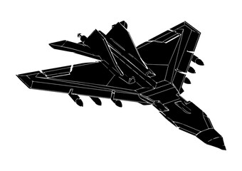 Black airplane on a white background