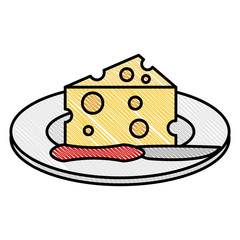 dish with cheese piece and knife
