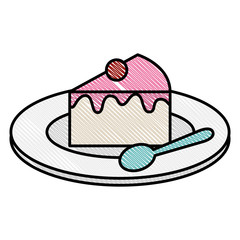 dish with sweet cake and spoon