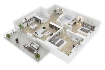 Floor plan top view. Apartment interior isolated on white background. 3D render