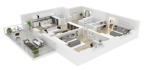 Fototapeta na wymiar Floor plan top view. Apartment interior isolated on white background. 3D render