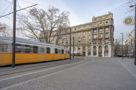 Tram passing through the streets of Budapest