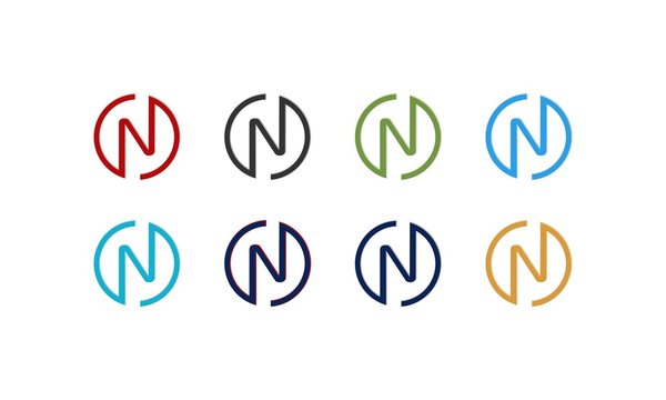 Letter N Circle Set Colorful Creative Modern Logo, Set of letter N logo collection with Circle Technology Logo