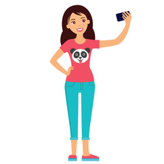vector illustration of young girl making selfie