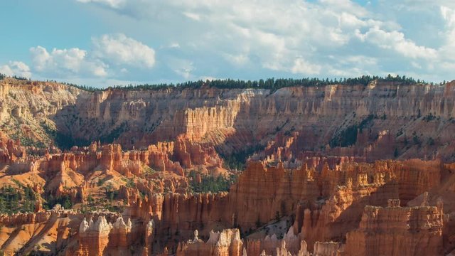 Spectacular view at the cliffs and cloud sky. Amazing mountain landscape. Breathtaking view of the canyon. Bryce Canyon National Park. Utah. USA. 4K, 3840*2160, high bit rate, UHD