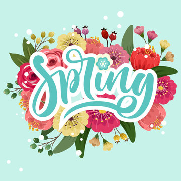 spring text with flower background