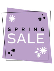 Geometric Spring Sale sign in purple. Letter size vector file. Spring theme clearance, discount, advertising signage for business promotions. Sale graphic for display, tags, banners, posters, website.