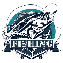 Salmon Fishing logo isolated on white