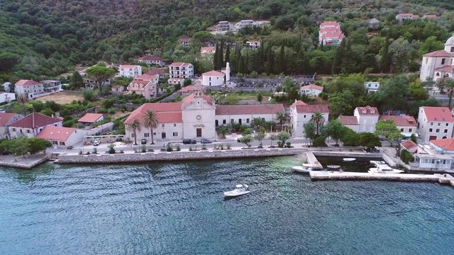 Aerial view of the village of Prcanj. Montenegro.