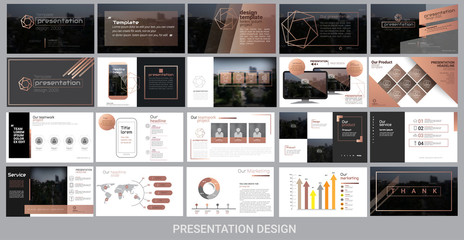 presentation template for promotion, advertising, flyer, brochure, product, report, banner, business, modern style on black and brown background. vector illustration - obrazy, fototapety, plakaty