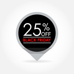 25 percent off. Black Friday Sale and discount pointer or sticker. Price off tag icon. Vector illustration.