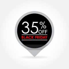35 percent off. Black Friday Sale and discount pointer or sticker. Price off tag icon. Vector illustration.