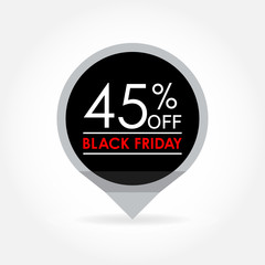 45 percent off. Black Friday Sale and discount pointer or sticker. Price off tag icon. Vector illustration.