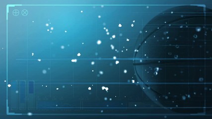 A basketball ball caught spinning in slow motion flying through the air scattering dirt particles in its wake overlaid with a technical analysis interface screen - Powered by Adobe