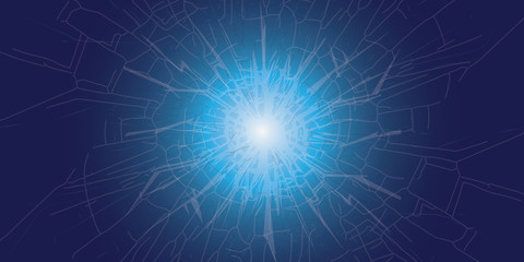 Obraz premium Crime busted circle break blue crystal pane graphic background