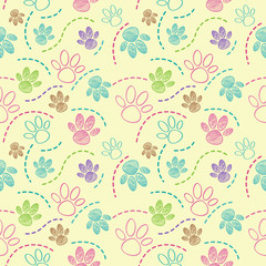 dog pet foot draw seamless pattern