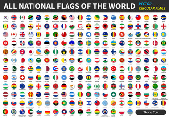 Fototapeta premium Wszystkie oficjalne flagi narodowe świata. okrągły kształt. Wektor