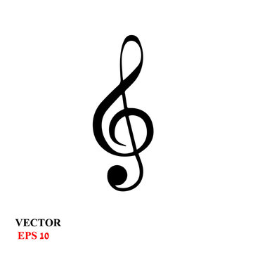 Simple treble clef vector icon. Isolated on white background.