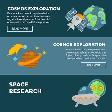 Cosmos exploration and space research promotional posters set