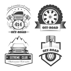 Off-road 4x4 extreme car club logo templates. Vector symbols