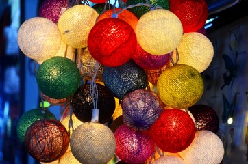 Colorful lights on the Russian market in Phnom Penh, Cambodia.