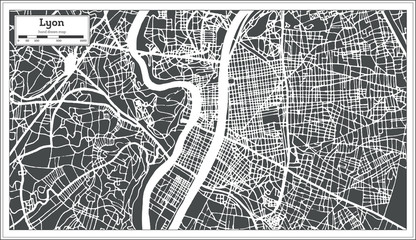 Lyon France City Map in Retro Style. Outline Map.
