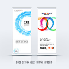 Business vector set of modern roll up banner stand design with colourful artistic stroke