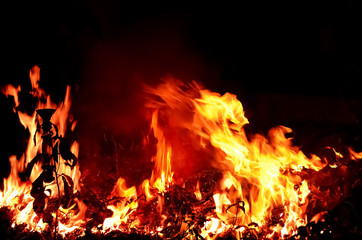 Close up of bonfire in night