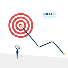 Successful businessman arrow target with bow and arrow