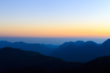 Sun rise with blue and orange sky in the morning