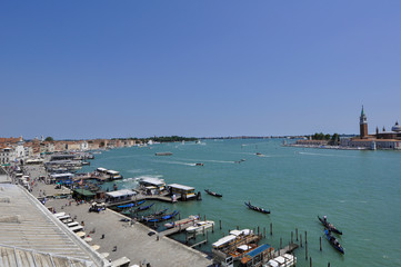 Fototapeta na wymiar Transportation ferry of outside sea in Venice Italy