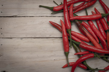 Red Hot Chili Peppers over wooden background.
