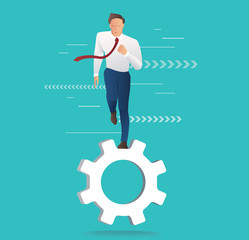 Businessman running on gear icon vector illustration