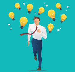 businessman running with light bulbs, Concept of creativity, competition and innovation.