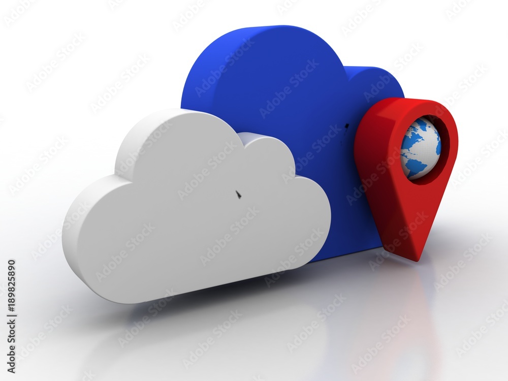 Fototapete 3d rendering red map pointer with cloud