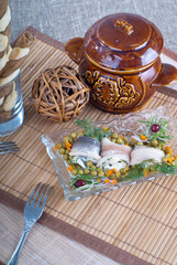 Herring salad, traditional Russian cuisine.