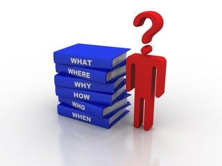 3d rendering Books with Question mark Symbol
