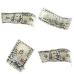 Collage of american dollars banknotes isolated on white background