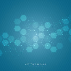 Geometric abstract background with hexagons. Structure molecule and communication. Science, technology and medical concept. Vector illustration.