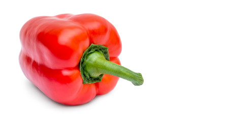 Sweet red pepper on white background. Copy space.