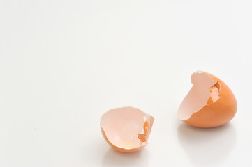 Broken eggshells with space white background