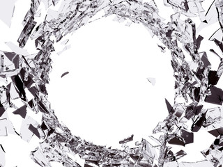 Pieces of Shattered glass on white background