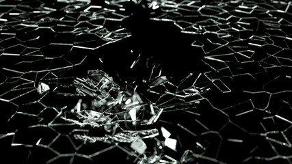 Shattered or demolished glass over black