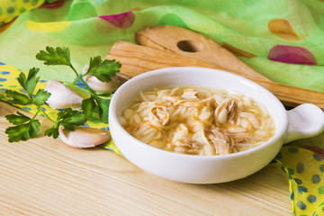 noodle soup with chicken and garlic