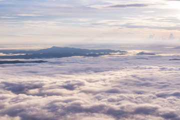 Fototapeta na wymiar Aerial view of Panorama landscape with mountain view and morning fog