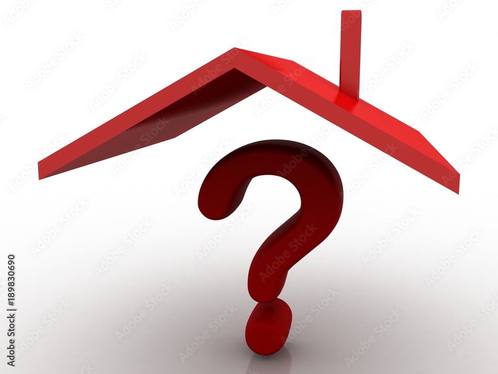 Poster 3d rendering house and question mark symbol