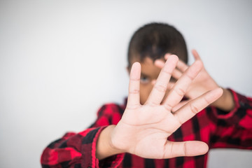 asian boy alone in the house, concept of lonely, sad, alone, person space, alone and scared