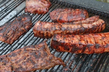 Meat for barbecue. Grid. Brace